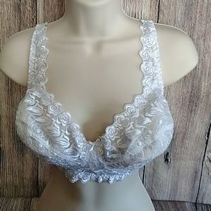 3/$50 White lace unlined full wide strap bra 40DD